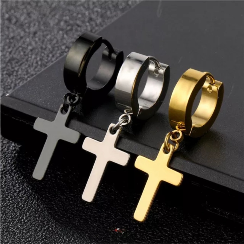 New 1 Piece  Punk Stainless Steel Cross Earrings Ear Stud Hoop Street Hip Hop